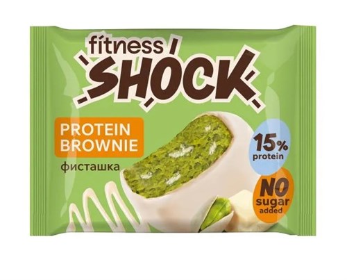 FitnesSHOCK Брауни глазированный 50г - белый шоколад-фисташки 14616