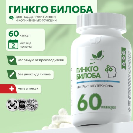 Natural Supp Экстракт гинкго билоба + Экстракт элеутерококка 60 капс. НФ-00001458