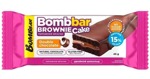 BOMBBAR Пирожное протеиновое глазированное с начинкой 45г - брауни двойной шоколад 8436046977383
