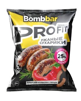 BOMBBAR Протеиновые сухарики со вкусом "Баварские колбаски с перцем" 50 г 8436046977914