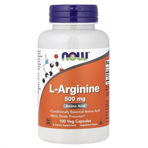 NOW L-Arginine 500 мг, 100 капсул 8436046977570