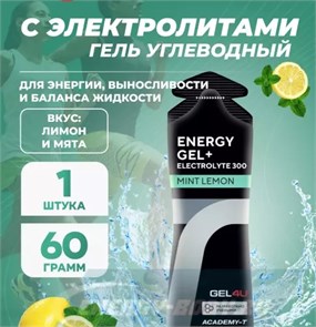 GEL4U Гель энергетический углеводный с электролитами , вкус Лимон и Мята, 60 гр. 90749