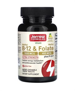 Jarrow Formulas Methyl B-12 &amp; Methyl Folate, Метил В-12 и Метил Фолат, 100 жев таблеток 8436046977538